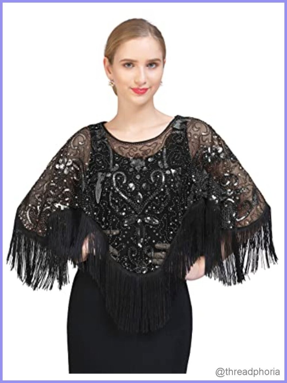 Sequin Beaded Fringed Shawl Wrap Evening Party Cape Bridal Scarf Cover Up